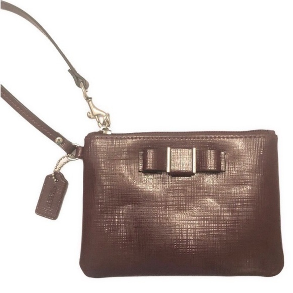 Coach dark purple bow wristlet wallet clutch bag